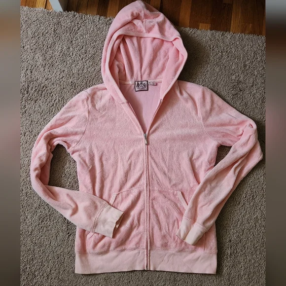 Juicy Couture "Juicy Made me Do It" vintage  bubblegum pink terry jacket Large - Picture 7 of 8